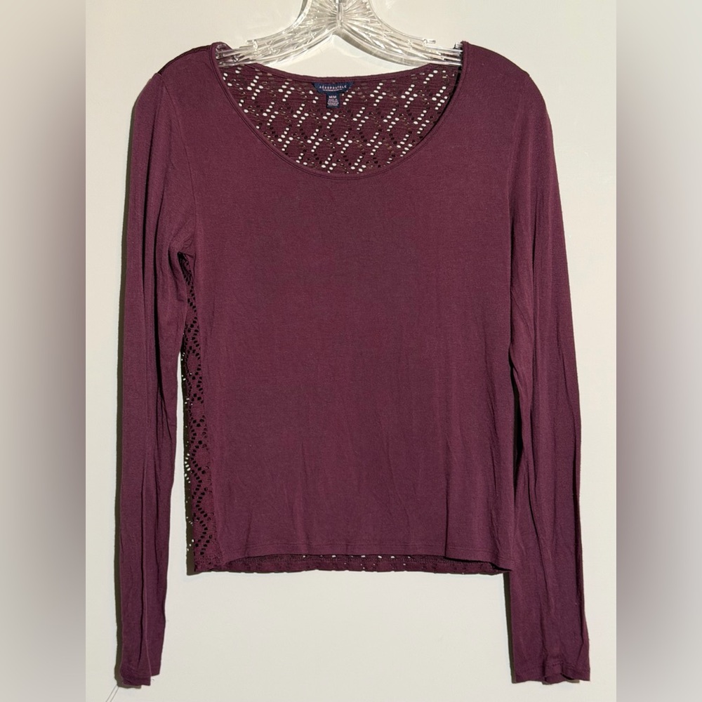Aeropostale Maroon Long Sleeve Lace Back Top Size Medium